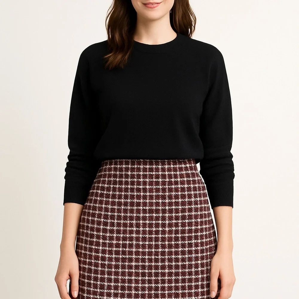 J.Crew Wool Blend Plaid A-Line Skirt Red Black White Size 8